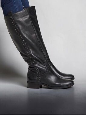 Sam Edelman Black Stud-Trim Tall Riding Boots